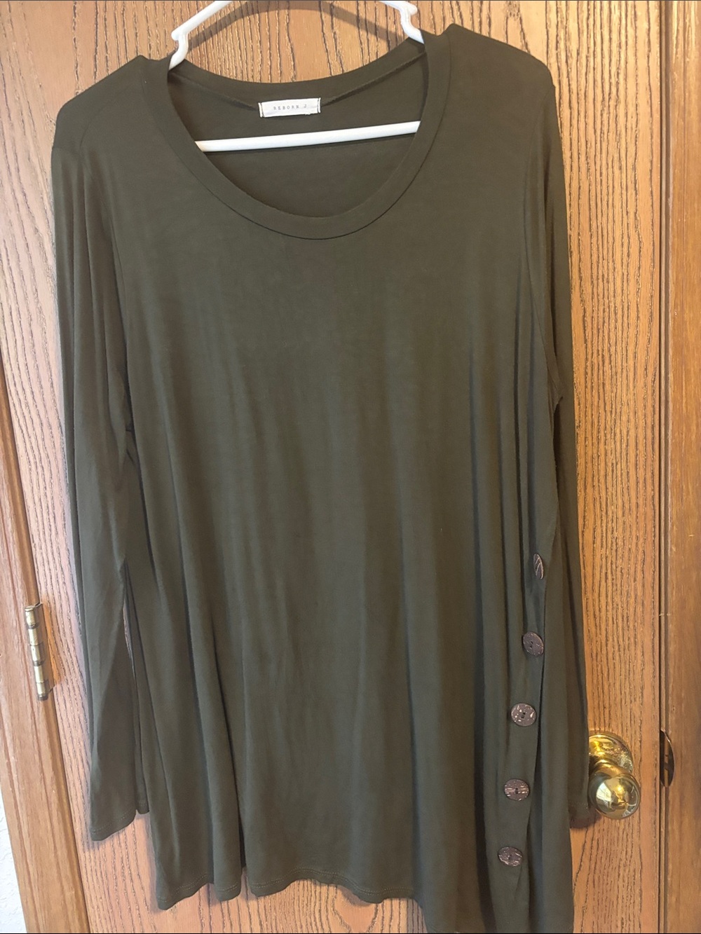 Reborn Olive Green Long Sleeve Tunic with Side Buttons